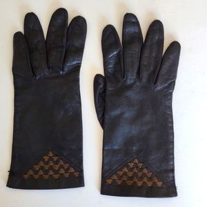 BLACK LEATHER GLOVE SILK LINING CARAMEL BRAID ITALY Classy Lady